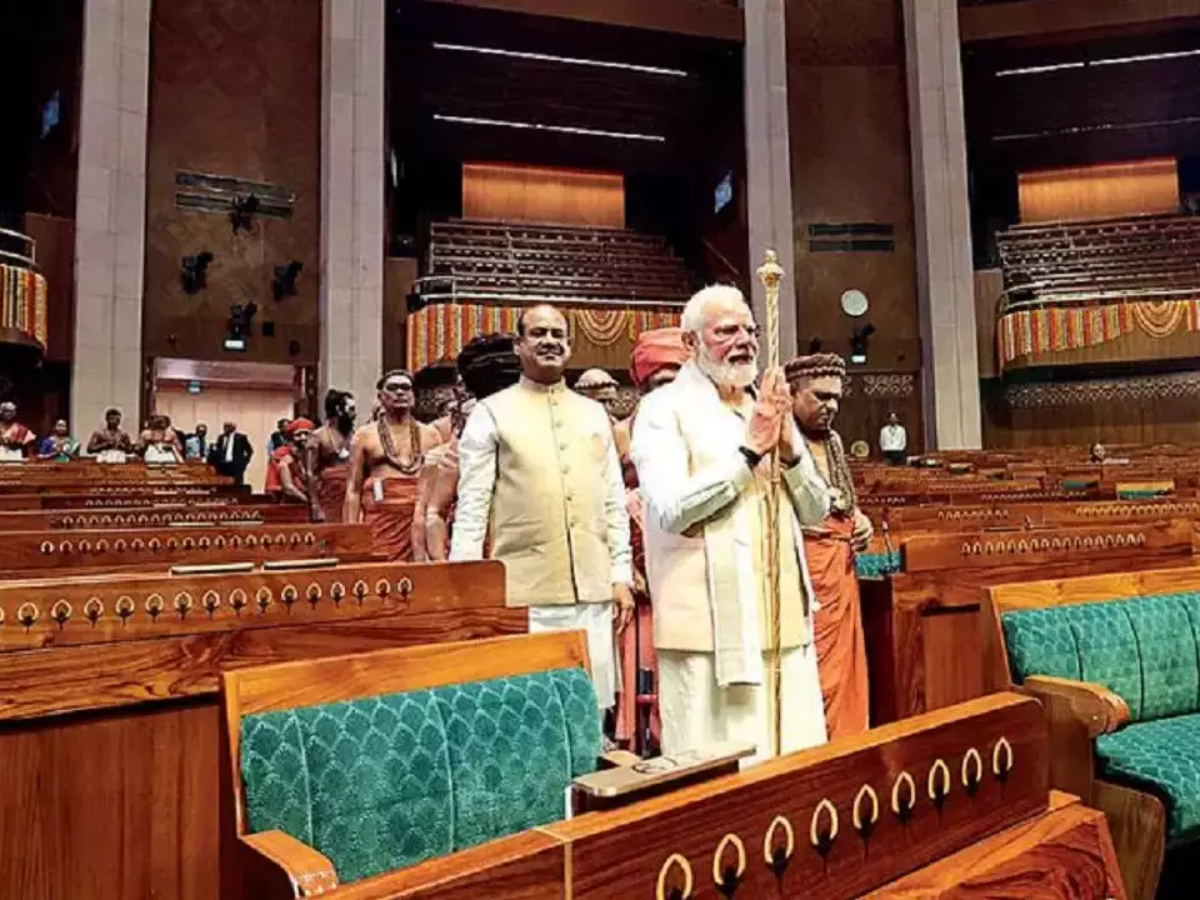 PM Narendra Modi installs Sengol in new Parliament building amid religious rituals