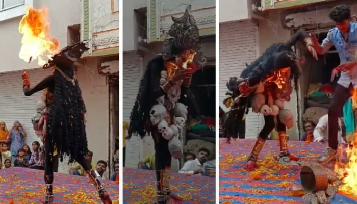 artist face catches fire at pashupatinath yatra