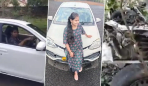 Woman hits accelerator on car while on reverse gear
